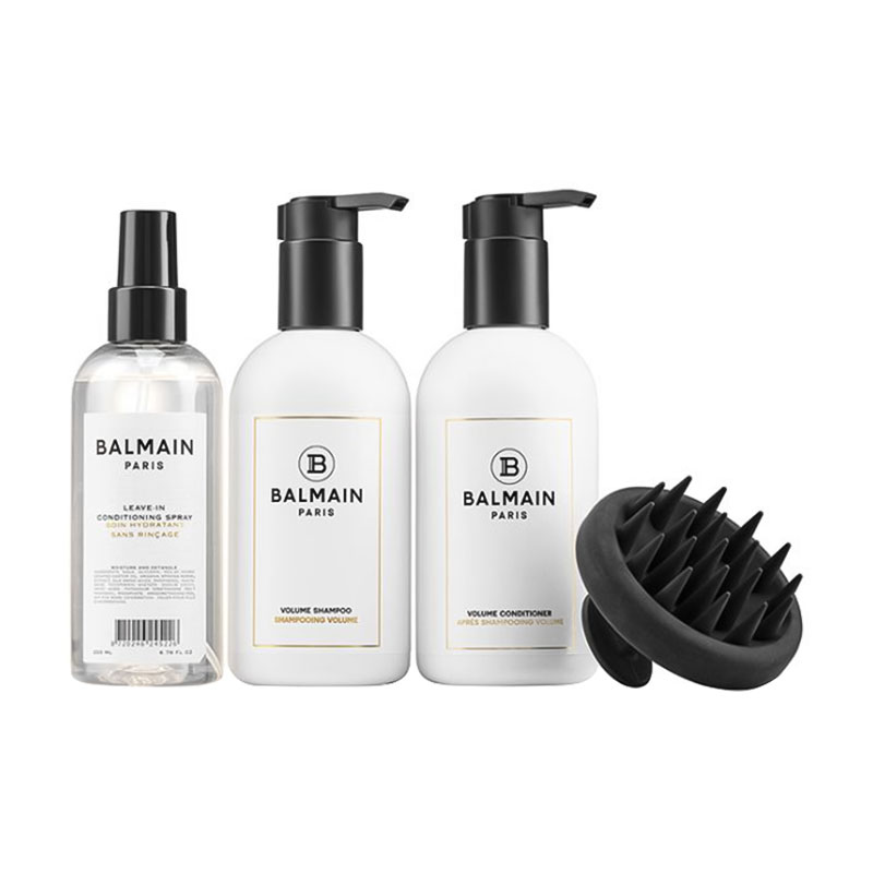 Набір для додання об'єму волоссю Balmain Volume Care Set (шампунь, 300 мл + кондиціонер, 300 мл + спрей, 200 мл + масажна щітка)